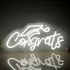 Congrats Grad Neon Sign for Backdrop wall decor，Dimmable USB Powered Light Up Letters for Dorm Walls，White Grad Gifts Sign for Graduation ClassRoom Party bedroom size:16.14 * 7.6 inch