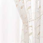 VISIONTEX White Sheer Voile Curtains, Decorative Beige Leaves Embroidery Faux Linen Rod Pocket Window Drapes for Home Kitchen, Living Room and Bedroom 54 x 108 Inch, Set of 2 Curtain Panels
