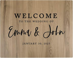 Andaz Press Large Wooden Welcome Sign for Wedding, Rustic Welcome Sign, 16" x 20" Custom Names & Date, Woodland Wedding Signage, English Oak MDF Wood Finish Wedding Reception Indoor Outdoor Signs