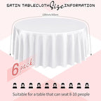 6 Packs Satin Tablecloth 120 Inch White Round Table Cloth Silk Tablecloth Smooth Fabric Overlay Satin Table Cover Decoration for Wedding Party Banquet Events