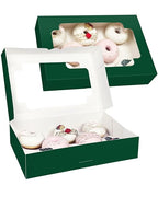 qiqee Auto-pop up Deep Green Cookie Box with Window 12x8x2.5 inch 32 Packs Two Uses One Second Folding Pastry Biscuit Bakery Box for Packaging