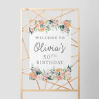 Andaz Press Personalized Extra Large Birthday Easel Board Party Sign, 12x18-inch, Peach Coral Floral Flowers Roses on White, Welcome to Olivia's 50th Birthday, 1-Pack, Custom Name Age