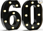 Pooqla Decorative Led Light Up Number Letters, Black Plastic Marquee Number Lights Sign for 60th Birthday Party Wedding Decor Battery Operated Black Decoration 60