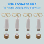 NeoJoy Wine Cork Lights, Rechargeable Bottle Fairy String Lights with 15 LED for DIY Artificial Parties Centerpiece Bedroom Decoration Gift (Warm White, 4PCS)