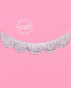 xo, Fetti Silver Iridescent Scalloped Fringe Banner - 6 Ft. | Bachelorette Party Decorations, Birthday Sign, Sparkly Decor, Photo Booth Backdrop