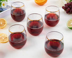 FOCUSLINE 32 Pack 12 OZ Plastic Wine Glasses, Stemless Disposable Wine Cups, Gold Rim Unbreakable Wine Glasses, Reusable Shatterproof Recyclable and BPA-Free Plastic Wine Cups