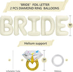 40 Inch Beige BRIDE Balloons Luxury Wedding Decor for Bridal Shower, Larger Cream White "BRIDE" Foil Letter with 2 Giant Diamond Ring Balloons, Bachelorette Engagement Wedding Party Favors