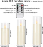 24 Packs of Acrylic LED Candles, Flickering Flameless Candles Battery Operated with Remote Dimmed and Timed, 3D Wick Candles for Home Decor,Wedding,Gift，Parties and Festivals. (3 Size)