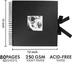 INNOCHEER Photo Album - Self Adhesive 80 Black Pages, Large Scrapbook Wedding Guest Book for DIY Anniversary Travel Memory Scrapbooking (Black 12 x 12)