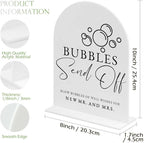 White Arch Acrylic Wedding Sign- 8"x10" Bubbles Send Off Sign and Base,1/8" Thick | Modern Calligraphy Arched Acrylic Signs for Wedding & Party