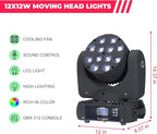 Moving Head Light Beam Wash 12x12W LED Stage Lighting RGBW 4in1 Professional DMX 512 Strobe Effect Sound Activated DJ Lights for DJ Night Clubs Disco KTV Bar Show (2 Pack)