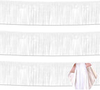 3 Pack 10 Feet White Foil Fringe Garland Metallic Tinsel Streamers Banner Wall Hanging Curtain Backdrop for Parade Floats, Christmas Day, Valentine's Day, Thanksgiving, Birthday Party Decorations