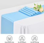 12 Pack Light Blue Satin Table Runner,12 x 108 inch Long Premium Smooth Table Runner for Wedding, Banquets, Birthday, Party, Graduation, Engagements,Table Runners fit Rectangle and Round Table