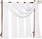 4 Panels Wedding Arch Draping Fabric 28" x 20Ft Wedding Arch Drapes Chiffon Fabric Drape Sheer Backdrop Curtain for Weddings Party Swag Ceremony Birthday Arbor Drapery Reception Ceiling Decor(White)