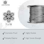 Laureola 1/8" 7x19 Stainless Steel Aircraft Wire Rope 304 Grade (700ft)