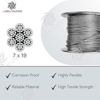 Laureola 1/8" 7x19 Stainless Steel Aircraft Wire Rope 304 Grade (400ft)