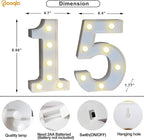 Pooqla Decorative LED Light Up Number Letters, White Plastic Marquee Lights Sign for Birthday Party Wedding Decor, Battery Operated (15)