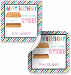 Custom & Personalized Many S'More Happy Birthday Gift Tag Sticker Labels, 24 2.5" Square Stickers by Amanda Creation