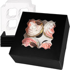 Bakepacker Auto-pop up 4 Cupcake Boxes with Window 20 Count Black Box 6.3 x 6.3 x 3inch Cupcake Carrier