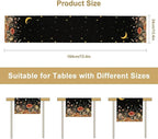 Mushroom Kitchen Table Runner, Gothic Moon Star Plants Witchy Moonlit Flower Butterfly Table Runner for Kitchen Party Living Room Drapes, 13x120 Inch Black