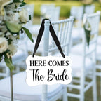 Acrylic Wedding Sign, Ring Bearer Sign, Here Comes The Bride Sign, for Rustic Wedding Decoration Hanging Signs, Acrylic Wall Art for Weddings Reception Decorations and Event Party (White)