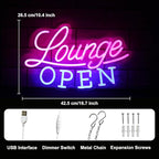 Lounge Open Neon Sign VIP Lounge Neon Light Pink Blue Letter LED Sign Dimmable Business Signs Light Up Signs for Bar Night Club Hotel Beauty Salon Decor