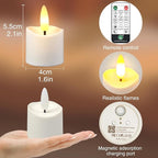 HL Rechargeable Waterproof Tea Lights,100H+ Highly Bright Led Flameless Candles,Magnetic Charging Battery Candles with Remote,Electric Votive Candles for Home Halloween Christmas Decorative-12pcs