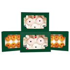 qiqee Auto-pop up Deep Green Cookie Box with Window 12x8x2.5 inch 32 Packs Two Uses One Second Folding Pastry Biscuit Bakery Box for Packaging