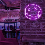 Smiley Face Neon Sign,Melting Smile Face LED Light Signs for Backdrop,Purple Wall Art Decor for Bar Bedroom Kids Room Party Decorations,Gift for Kids Teens Women USB Powered（11.8"*10.8"）