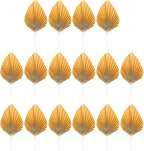 16pcs Golden Tree Leaf Folding Fan Cake Toppers - Elegant Boho Cake Decorations for Birthday Party, Wedding, and Anniversary - 4.33 * 1.96 * 0.39inch