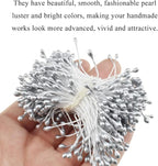 HAHIYO 700Pcs 3mm Silver Pearl Double Heads Pistil Hand-Made Artificial Pistil para Flores Pearlized Floral Stamen for Flower Making Scrapbook Decoration