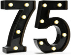 Pooqla Decorative Led Light Up Number Letters, Black Plastic Marquee Number Lights Sign for 75th Birthday Party Wedding Decor Battery Operated Black Decoration 75