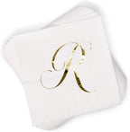 Gift Boutique 100 Gold Monogram Cocktail Napkins Letter R Disposable Paper Pack Elegant Metallic Golden Foil Hand Napkin for Powder Room Wedding Holiday Birthday Party Baby Shower Decorative Towels