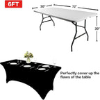 IVAPUPU 6FT Spring Table Cloth for Rectangular Fitted Events Stretch Black Table Covers Washable Cover Spandex Tablecloth Protector for Party, Wedding, Cocktail, Banquet, Festival