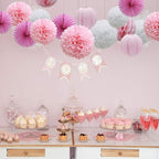 16pcs Pink Party Decorations Paper Pom Poms Honeycomb Balls Lanterns Tissue Fans for Birthday Wedding Baby Shower Graduation Valentine Party Supplies