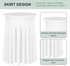Cocktail Table Covers - 2 Pack 32"x 43" White Cocktail Table Tablecloth with Natural Wavy Round Skirt for Bar Wedding Party Banquet