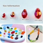 50pcs 10x15mm Teardrop Crystal Glass Beads Vertical Hole Faceted Glass Teardrop Spacer Beads for Bracelets Necklace Earring DIY Jewelry Making Craft(Red AB)