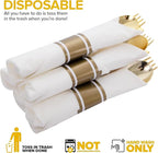 50Guests Pre Rolled Gold Plastic Silverware Sets - Heavy Duty Gold Cutlery - Include 50 Pack Wrapped Disposable Utensils with Napkins for Parties, Dinners & Weddings