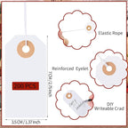 200 Pack White Blank Tags with Elastic String Marking Hang Tags Attached Reinforced Hole Writable Gift Tag for Christmas Gifts Stocking Stuffers 2.75'' x1.37''