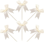 24 PCS Bow Cupcake Toppers Bowknot Coquette Bow Girls Birthday Cake Decorations Bow Cake Toppers Bowknot Cupcake Picks for Baby Shower Birthday Wedding Bridal Engagement Party Supplies Beige
