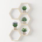 4 Pack Small Fake Plants, Artificial Eucalyptus Leaves with Flowers, Lavender & Daisy with Gray Paper Pulp Pots, Small Faux Potted Plant with Flowers for Home Decor, Indoor&Outdoor Decoration