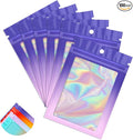Funfery 100 Pack Gradient Holographic Bags,Mylar Resealable Bag with Zipper,Clear Window Packaging Pouch,Smell Proof Foil Bags for Food Storage,Sample Jewelry Baggies(2.7×3.9in,Purple Pink)