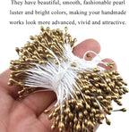 HAHIYO 700pcs 3mm Gold Pearl Double Heads Flower Pistil Hand-Made Artificial Flower Parad National Pearlized Floral Stamen for Scrapbook Decoration