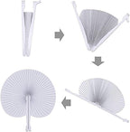 12 Pcs White Round Paper Folding Fans,Decorative Wedding Foldable Hand Handheld Fans Chinese and Japanese Fan Bulk for Bridal Guest Church Party Favors Dancing Birthday DIY