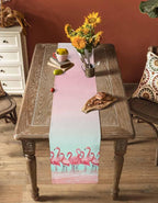 Tropical Flamingo Cotton Linen Table Runner for Dining Kitchen, Wedding Outdoor Party Tablerunners Decoration, Pink Bird Coastal Nautical Animal Dresser Scarf Coffee Tablecloth Runners 13x108 Inches