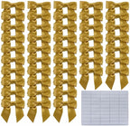 2.5" Hgzgch Gold Satin Ribbon Bow for Gift Wrapping, Premade Bows for Crafts, Cake, Party Favors, Handmade Bows with Double-Sided Tape, Self Adhesive Gift Bows for Presents, Treats, Christmas - 50pcs