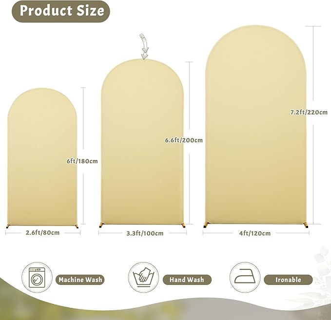 6.6FT Beige Arch Backdrop Cover - Polyester Fitted Wedding Arch Stand Covers Round Top Chiara Arch Backdrop Cover for Birthday Party Banquet Photo Background Decoration