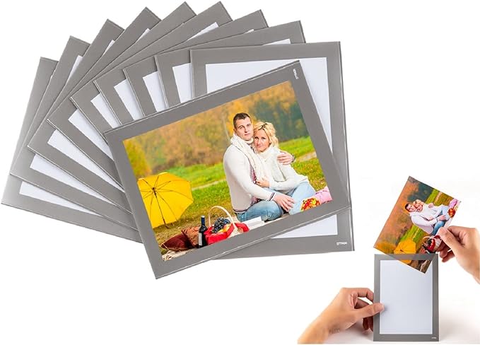 Magnetic Photo Frames with Sliver-Grey Border(4"X6",10 Pack),Magnet Picture Frame Pockets/Postcard Holder,Decorations for Fridge/Lockers/Home/Office/School/Classroom/Whiteboard/Party