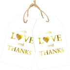 joycraft 50PCS Gold Foil Thank You Tags with String – White Gift Wrapping Hangtags, Paper Hang Tags for Wedding, Baby Shower, for Guests, Favor Hangtags
