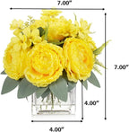 ENOVA FLORAL Artificial Flower Arrangement with Vase,Mixed Artificial Silk Peony Flower in Vase for Decoration Home Office, Wedding Centerpiece (Yellow)
